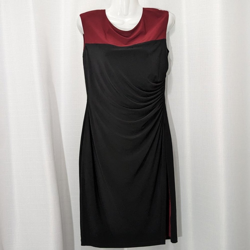 Lauren Ralph Lauren Jersey Sheath Dress Womens Size 6 Black Burgundy Colorblock